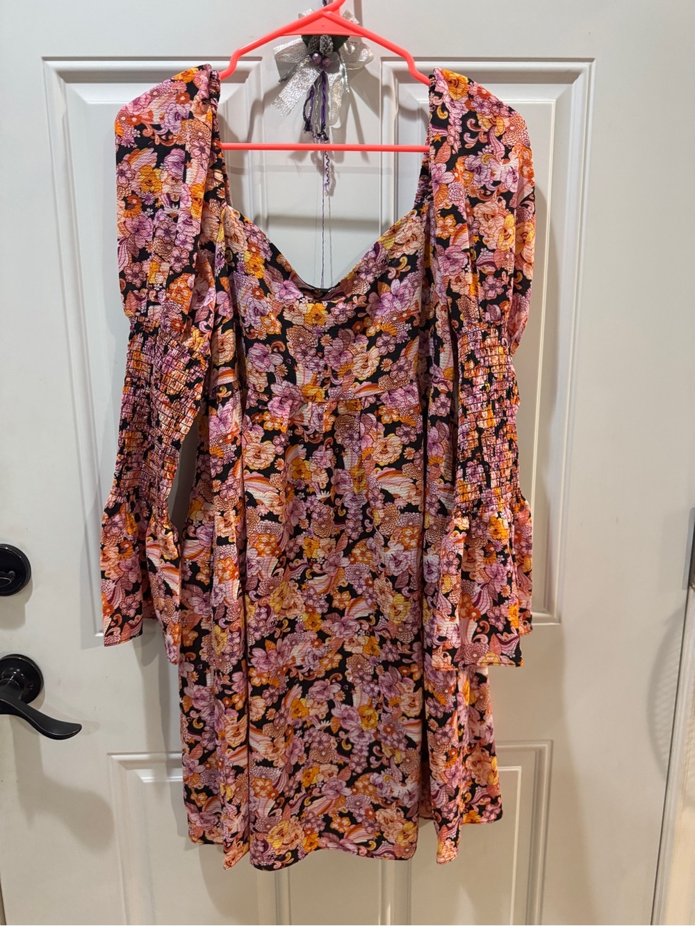 BCBGeneration Pink & Orange Floral Long-Sleeve Mini Dress
